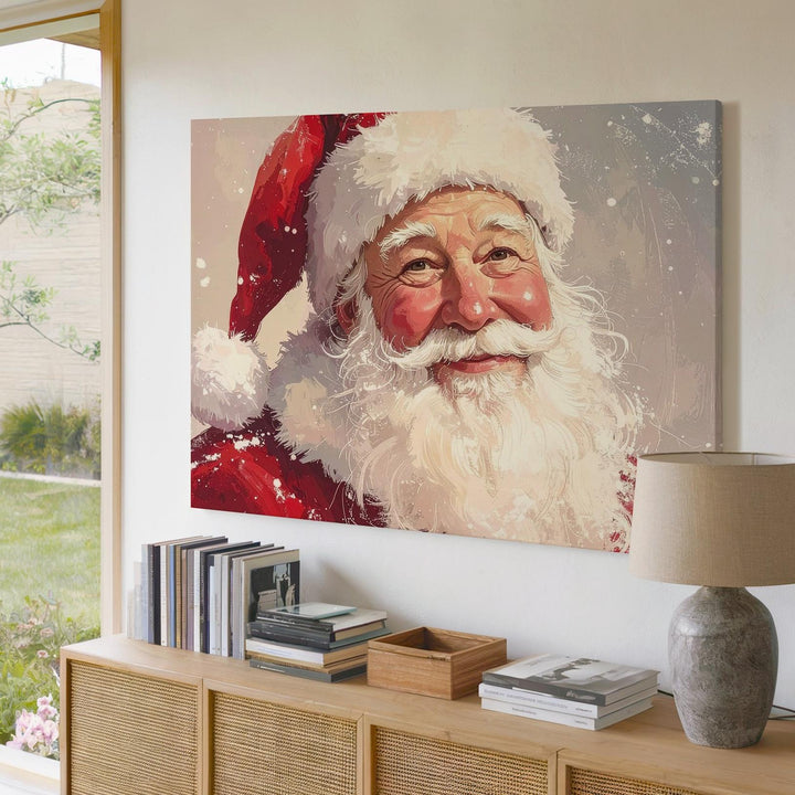 Cheerful Santa Portrait Canvas – Warm Holiday Smile with Twinkling Eyes - Gifitto