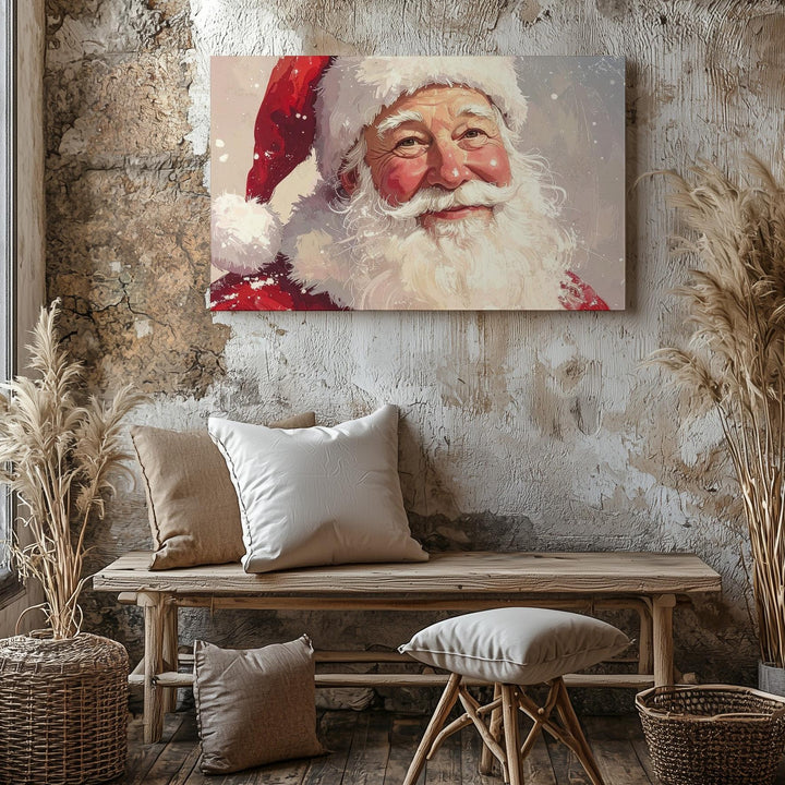 Cheerful Santa Portrait Canvas – Warm Holiday Smile with Twinkling Eyes - Gifitto