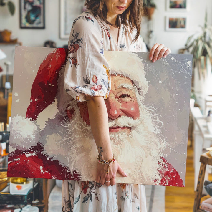 Cheerful Santa Portrait Canvas – Warm Holiday Smile with Twinkling Eyes - Gifitto