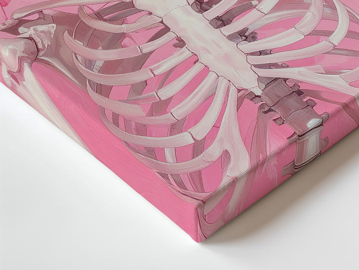 Playful Skeleton Wave Canvas – Pink Floral Halloween Wall Art - Gifitto
