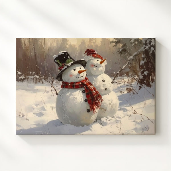 Festive Snowman Duo Canvas – Playful Winter Friends with Holiday Charm - Gifitto
