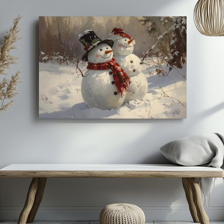 Festive Snowman Duo Canvas – Playful Winter Friends with Holiday Charm - Gifitto