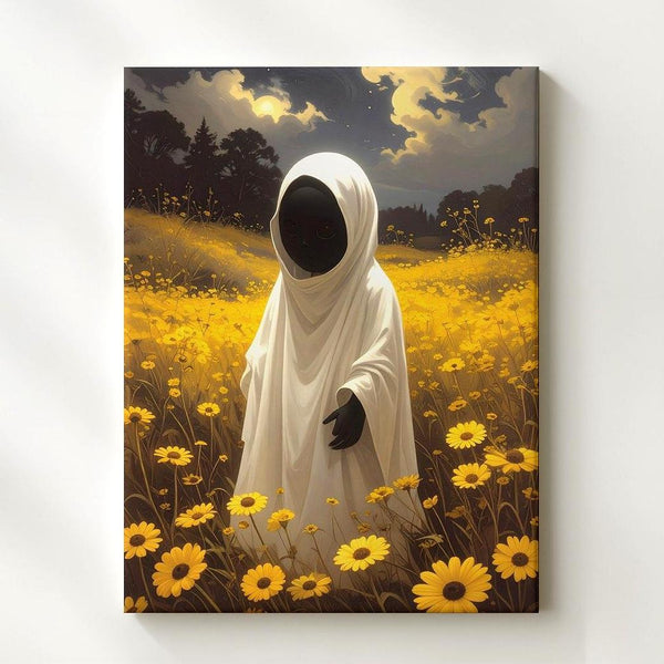 Ghost in Golden Meadow Canvas – Emotional Halloween Art with Gentle Melancholy - Gifitto