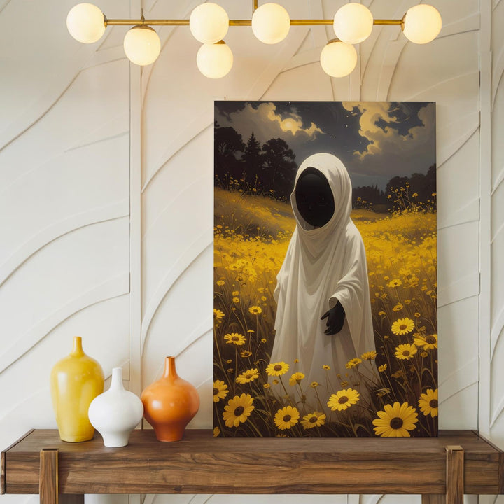 Ghost in Golden Meadow Canvas – Emotional Halloween Art with Gentle Melancholy - Gifitto