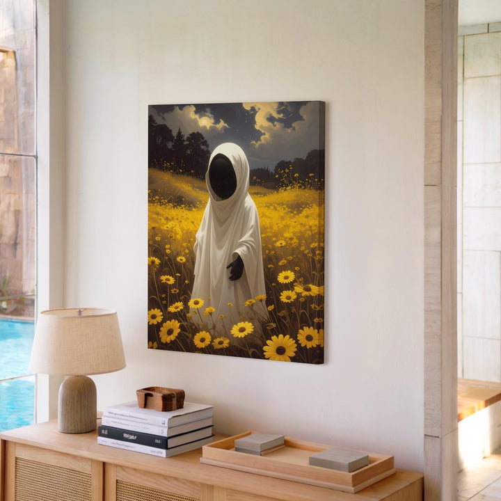 Ghost in Golden Meadow Canvas – Emotional Halloween Art with Gentle Melancholy - Gifitto