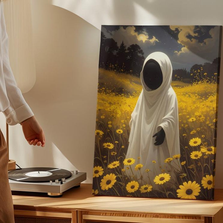Ghost in Golden Meadow Canvas – Emotional Halloween Art with Gentle Melancholy - Gifitto