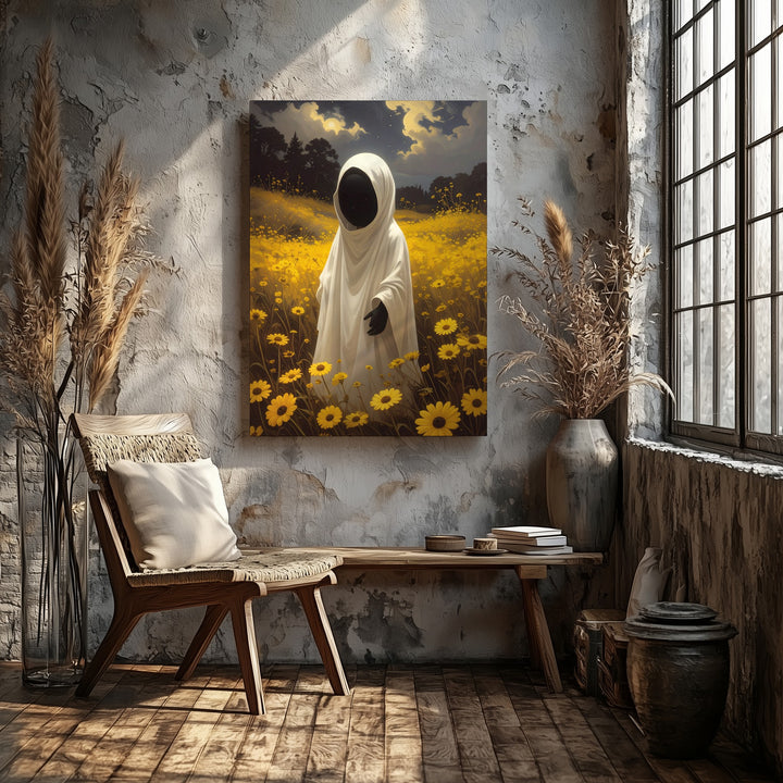 Ghost in Golden Meadow Canvas – Emotional Halloween Art with Gentle Melancholy - Gifitto