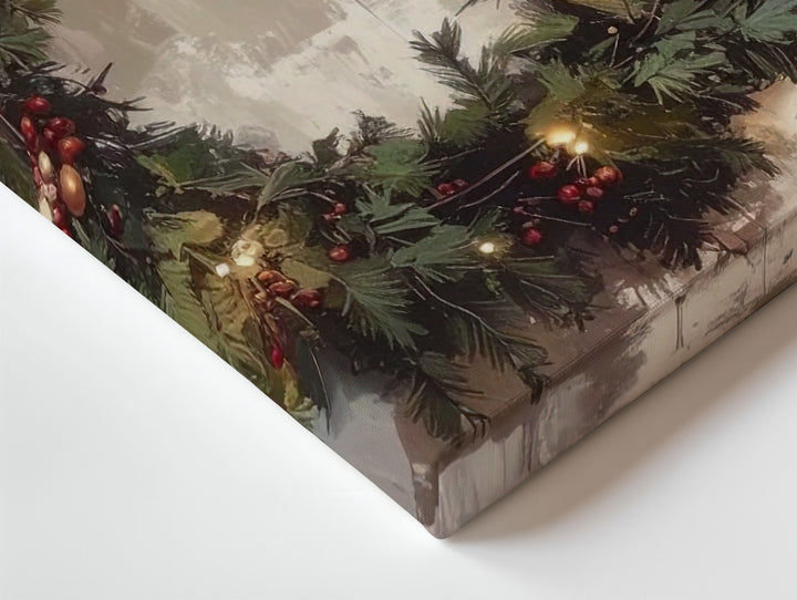 Classic Pine Christmas Wreath Canvas – Cozy Holiday Wall Art - Gifitto