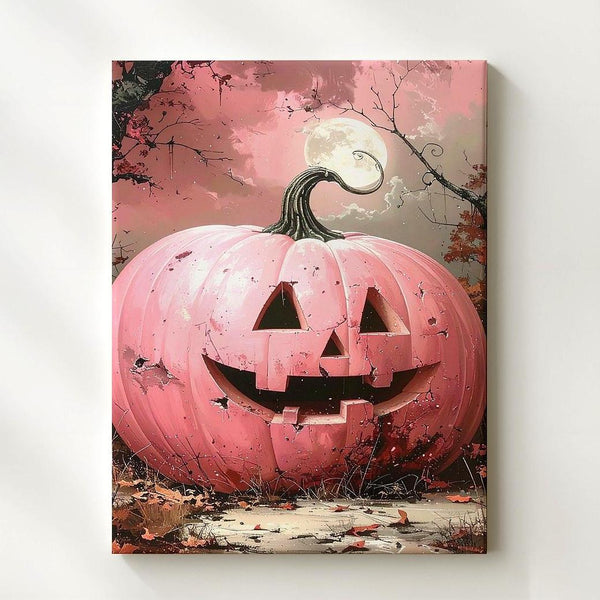 Pink Jack-O’-Lantern Canvas – Surreal Full Moon Halloween Wall Art - Gifitto