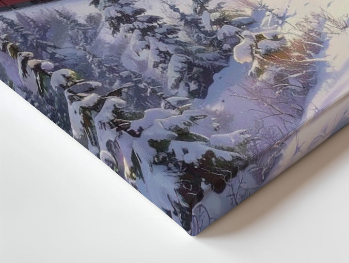 Holiday Red Train Canvas – Nostalgic Winter Journey Through Snowy Pines - Gifitto
