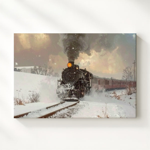 Classic Christmas Steam Train Canvas – Dramatic Winter Holiday Journey Art - Gifitto