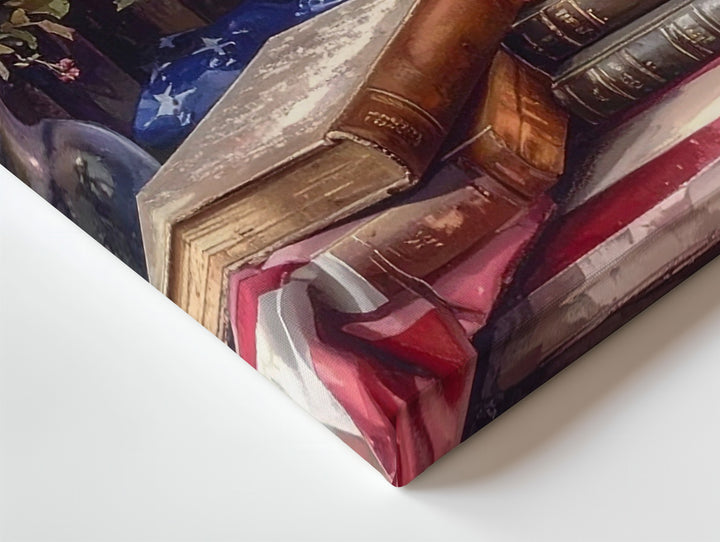 Patriotic Still Life Canvas – Flag, Books & Candlelight Americana Wall Art - Gifitto