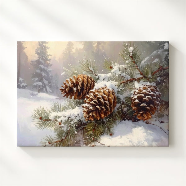 Snowy Pinecones Canvas – Rustic Fir Branches with Winter Detail - Gifitto