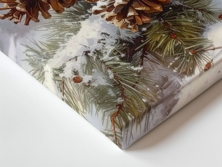 Snowy Pinecones Canvas – Rustic Fir Branches with Winter Detail - Gifitto