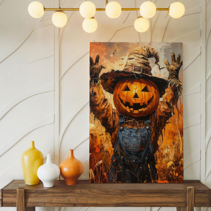 Sinister Scarecrow Canvas – Comic Horror Halloween Harvest Art - Gifitto