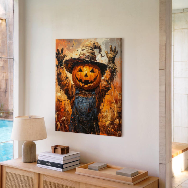 Sinister Scarecrow Canvas – Comic Horror Halloween Harvest Art - Gifitto