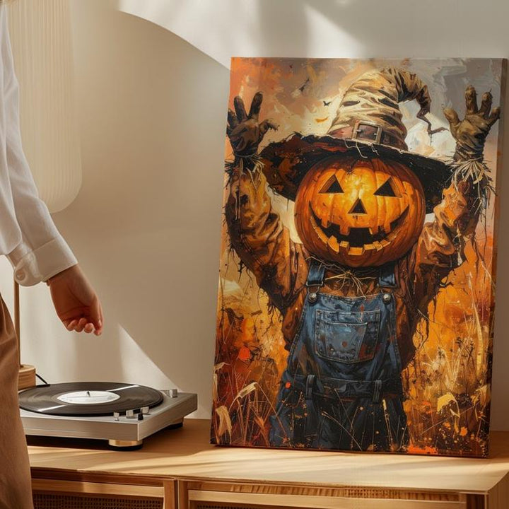 Sinister Scarecrow Canvas – Comic Horror Halloween Harvest Art - Gifitto