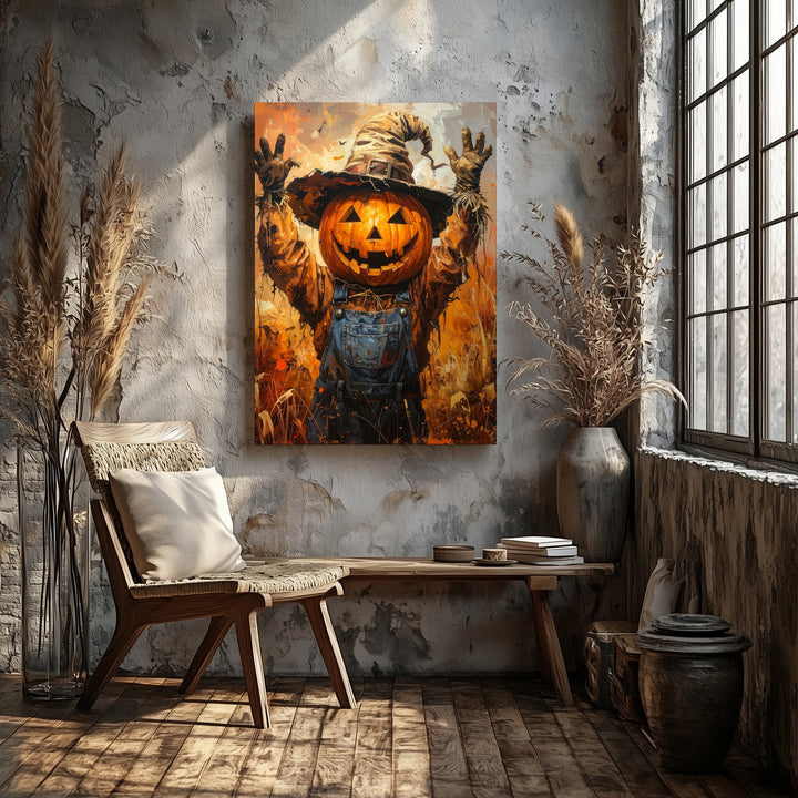 Sinister Scarecrow Canvas – Comic Horror Halloween Harvest Art - Gifitto