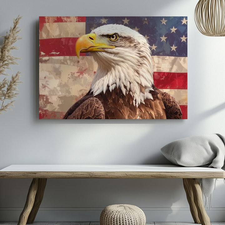 Bald Eagle & Flag Canvas – Bold Patriotic Symbol of Strength & Freedom - Gifitto