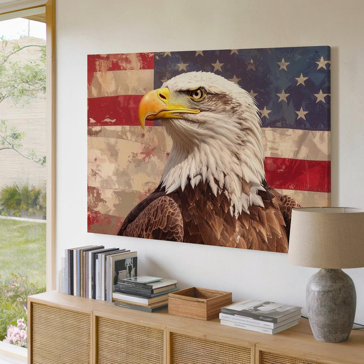 Bald Eagle & Flag Canvas – Bold Patriotic Symbol of Strength & Freedom - Gifitto