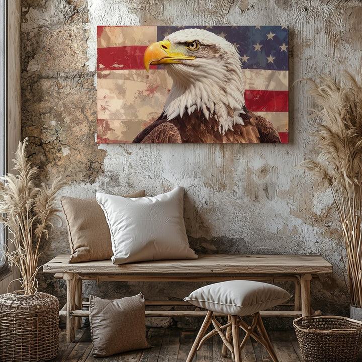 Bald Eagle & Flag Canvas – Bold Patriotic Symbol of Strength & Freedom - Gifitto