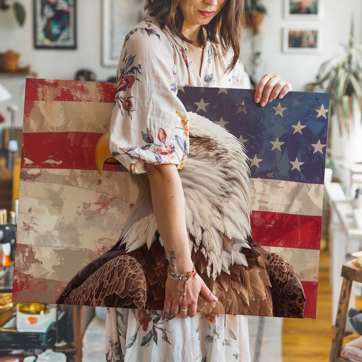 Bald Eagle & Flag Canvas – Bold Patriotic Symbol of Strength & Freedom - Gifitto