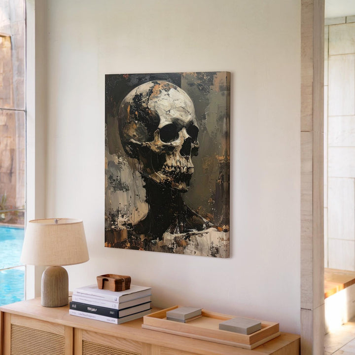 Textured Skull Canvas – Abstract Oil Horror Art for Halloween - Gifitto