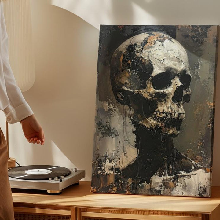 Textured Skull Canvas – Abstract Oil Horror Art for Halloween - Gifitto