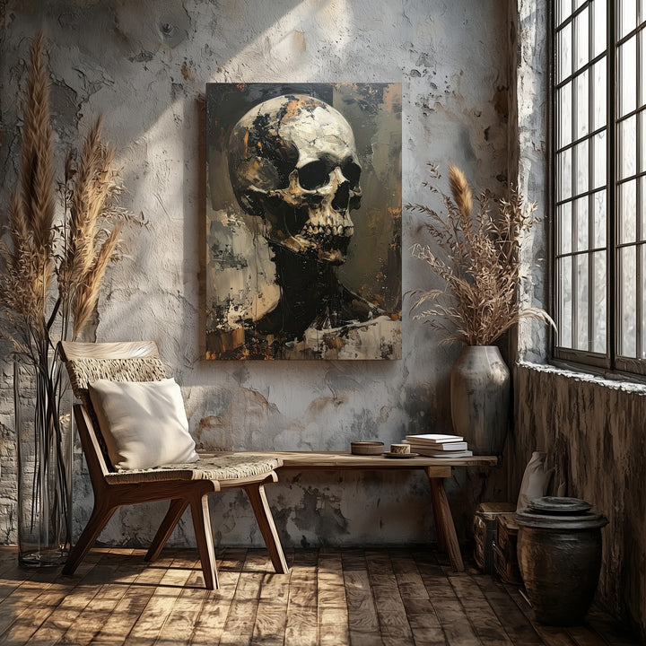 Textured Skull Canvas – Abstract Oil Horror Art for Halloween - Gifitto