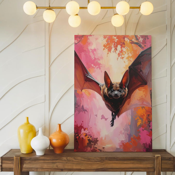Autumn Bat Canvas – Eerie Wildlife Wall Art with Painterly Forest Glow - Gifitto