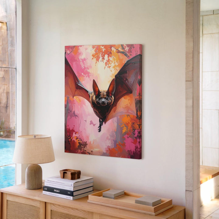 Autumn Bat Canvas – Eerie Wildlife Wall Art with Painterly Forest Glow - Gifitto