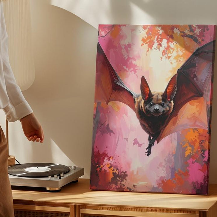 Autumn Bat Canvas – Eerie Wildlife Wall Art with Painterly Forest Glow - Gifitto