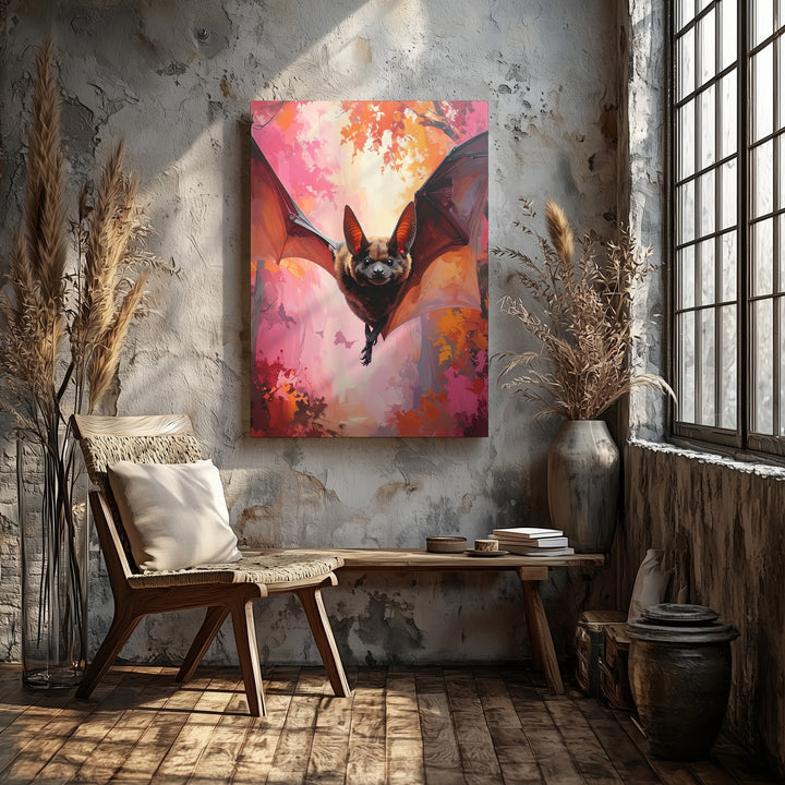 Autumn Bat Canvas – Eerie Wildlife Wall Art with Painterly Forest Glow - Gifitto