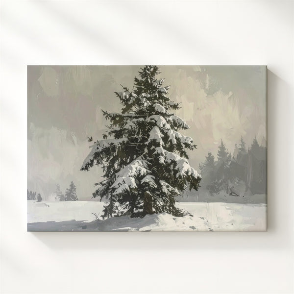 Snow-Laden Evergreen Canvas – Peaceful Winter Nature Close-Up Art - Gifitto