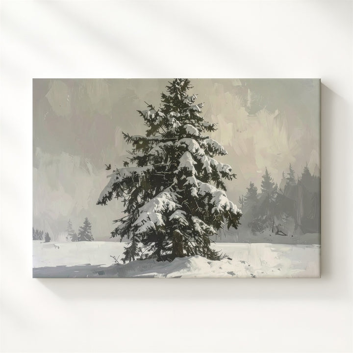 Snow-Laden Evergreen Canvas – Peaceful Winter Nature Close-Up Art - Gifitto
