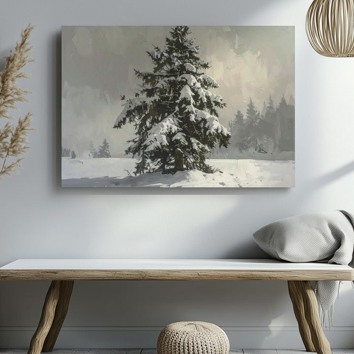 Snow-Laden Evergreen Canvas – Peaceful Winter Nature Close-Up Art - Gifitto