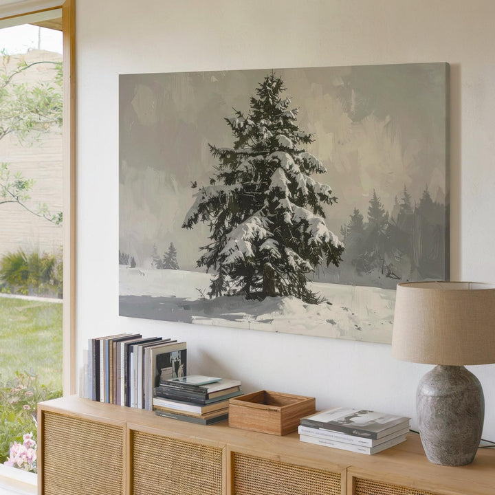 Snow-Laden Evergreen Canvas – Peaceful Winter Nature Close-Up Art - Gifitto