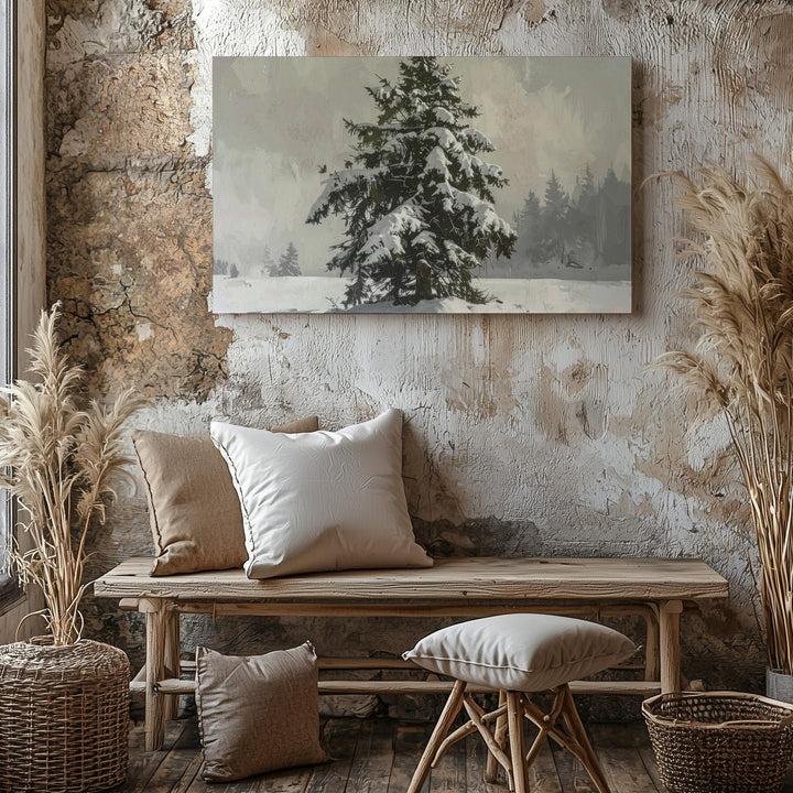 Snow-Laden Evergreen Canvas – Peaceful Winter Nature Close-Up Art - Gifitto
