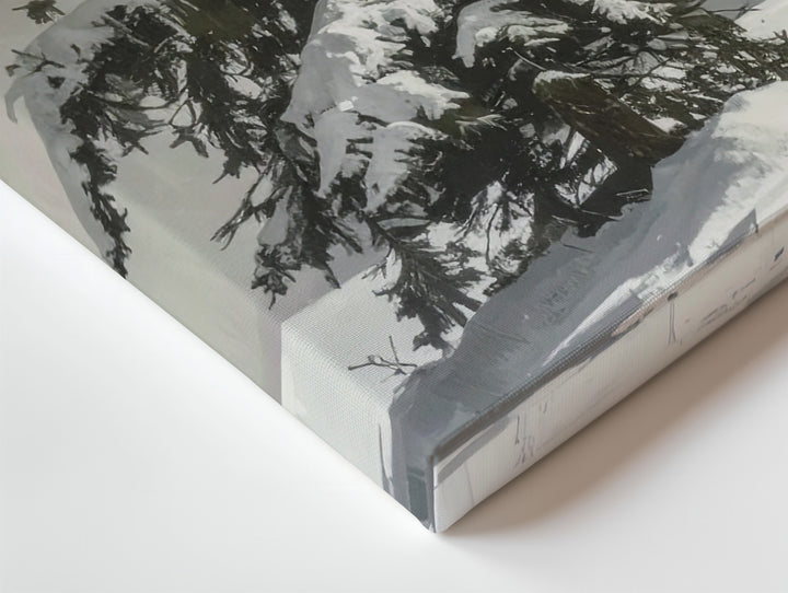 Snow-Laden Evergreen Canvas – Peaceful Winter Nature Close-Up Art - Gifitto