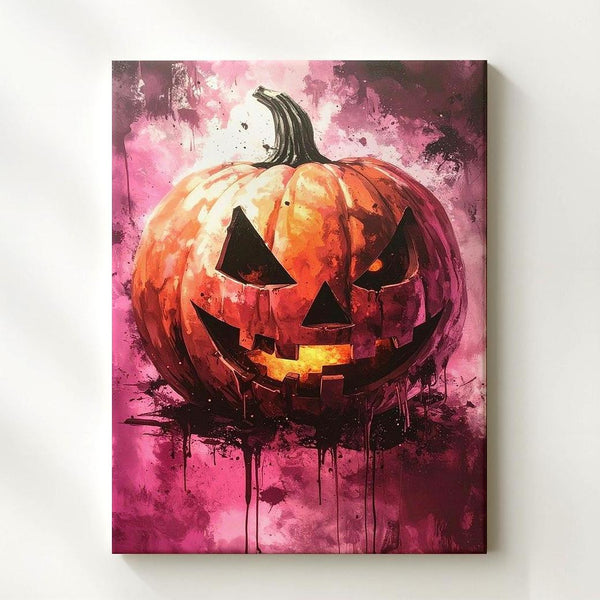 Grinning Jack-o’-Lantern Canvas – Bold Horror & Textured Color Art - Gifitto