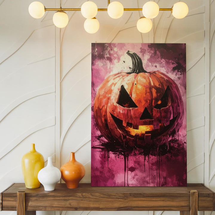 Grinning Jack-o’-Lantern Canvas – Bold Horror & Textured Color Art - Gifitto