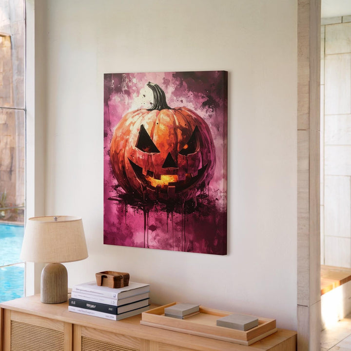 Grinning Jack-o’-Lantern Canvas – Bold Horror & Textured Color Art - Gifitto