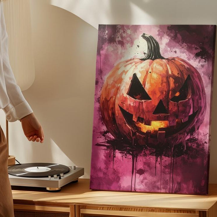 Grinning Jack-o’-Lantern Canvas – Bold Horror & Textured Color Art - Gifitto