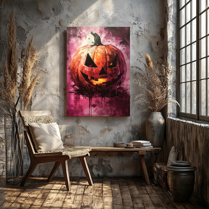 Grinning Jack-o’-Lantern Canvas – Bold Horror & Textured Color Art - Gifitto