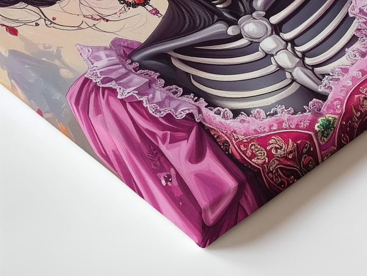 Día de los Muertos Skeleton Portrait Canvas – Floral Crown & Soft Halloween Elegance - Gifitto