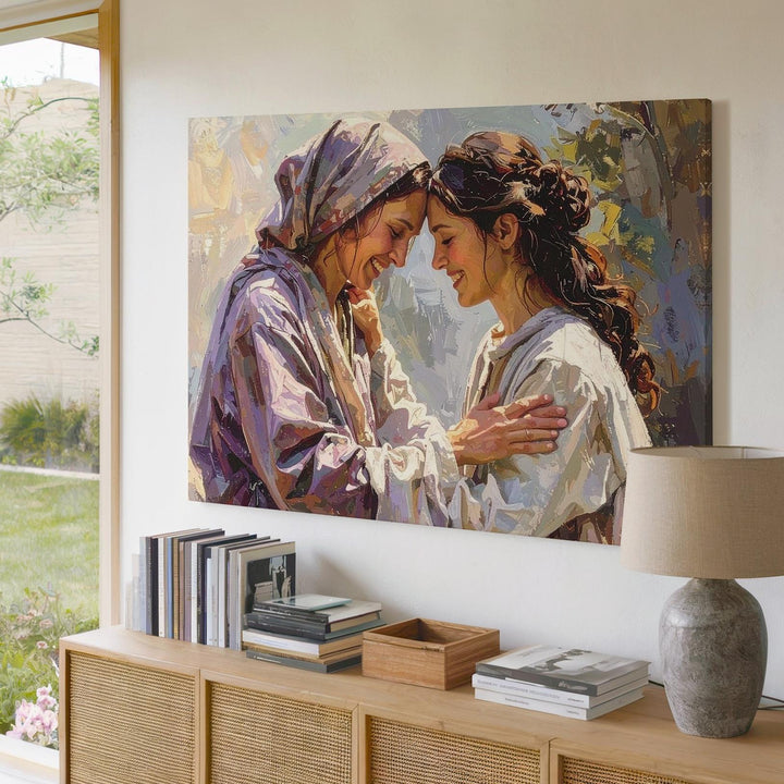 Sacred Reunion Canvas – Emotional Embrace in Hand-Drawn Spiritual Style - Gifitto