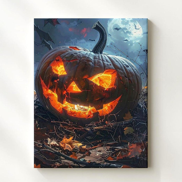 Sinister Jack-o’-Lantern Canvas – Fiery Halloween Nightmare Pumpkin Art - Gifitto