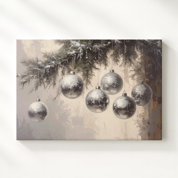 Silver Ornament Close-Up Canvas – Minimalist Elegant Christmas Decor - Gifitto