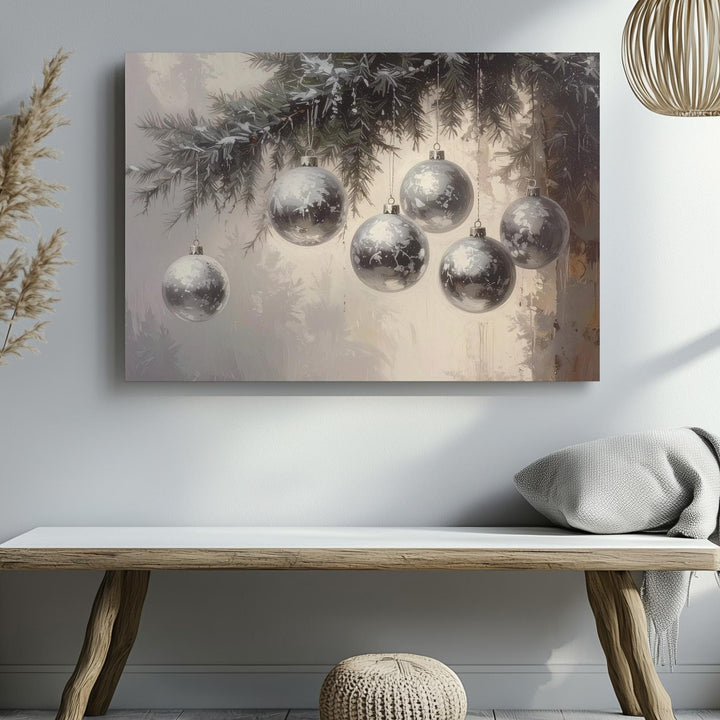 Silver Ornament Close-Up Canvas – Minimalist Elegant Christmas Decor - Gifitto