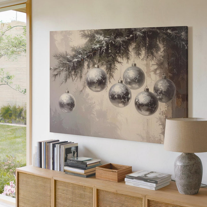 Silver Ornament Close-Up Canvas – Minimalist Elegant Christmas Decor - Gifitto